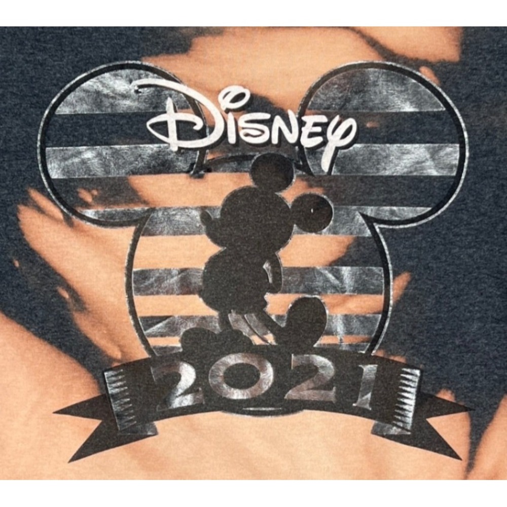 Disney Mickey Mouse 2021 Bleach Tie Dye Graphic T-Shirt Size S Gray Orange‎